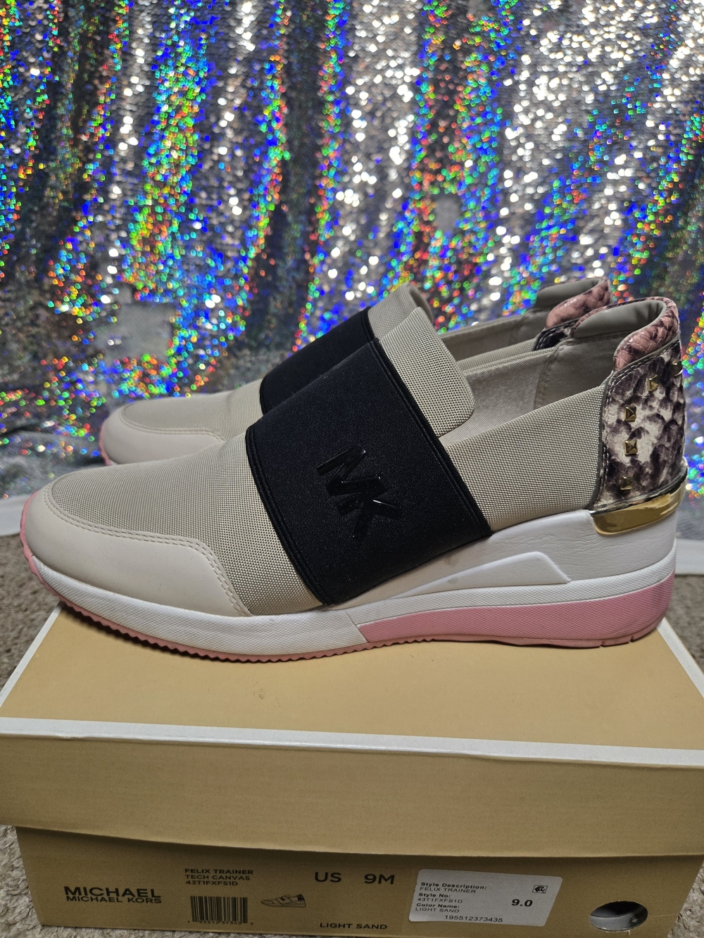 Michael Kors Light Sand Slip-On Trainer with Pink Trim